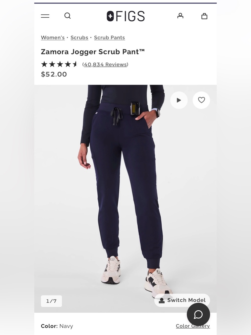 FIGS Zamora Jogger Scrub Pant, Navy with Dark Gray Drawstring